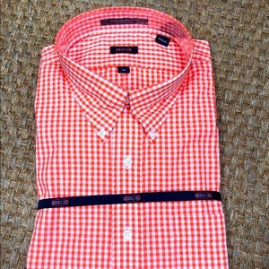 NEW Orange and White Gingham Long Sleeve Overton Sport Shirt